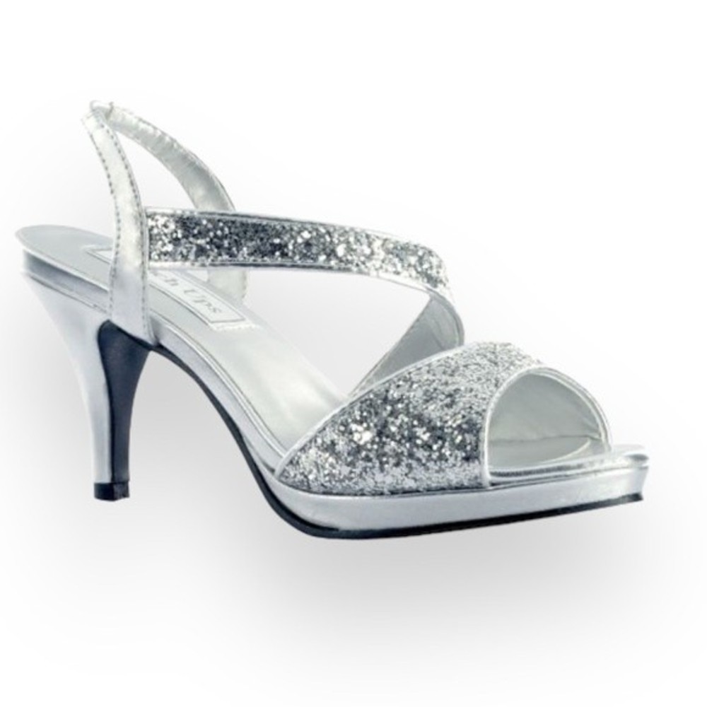 Touch Ups Womens Size 7 Silver Glitter Platform Open‎ Toe Dress Sandals Heels